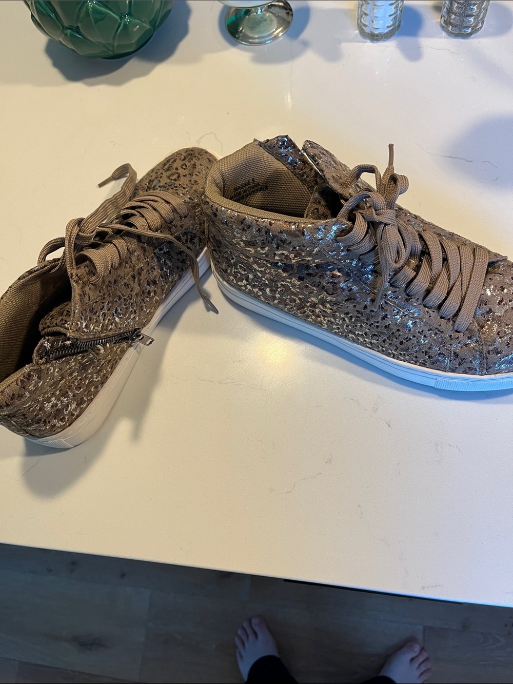 Leopard print Taupe High-Top Sneakers